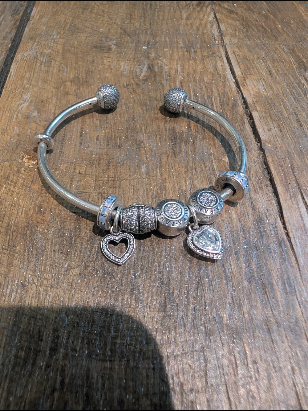 Pandora-Silver Heart Charm Bangle Bracelet